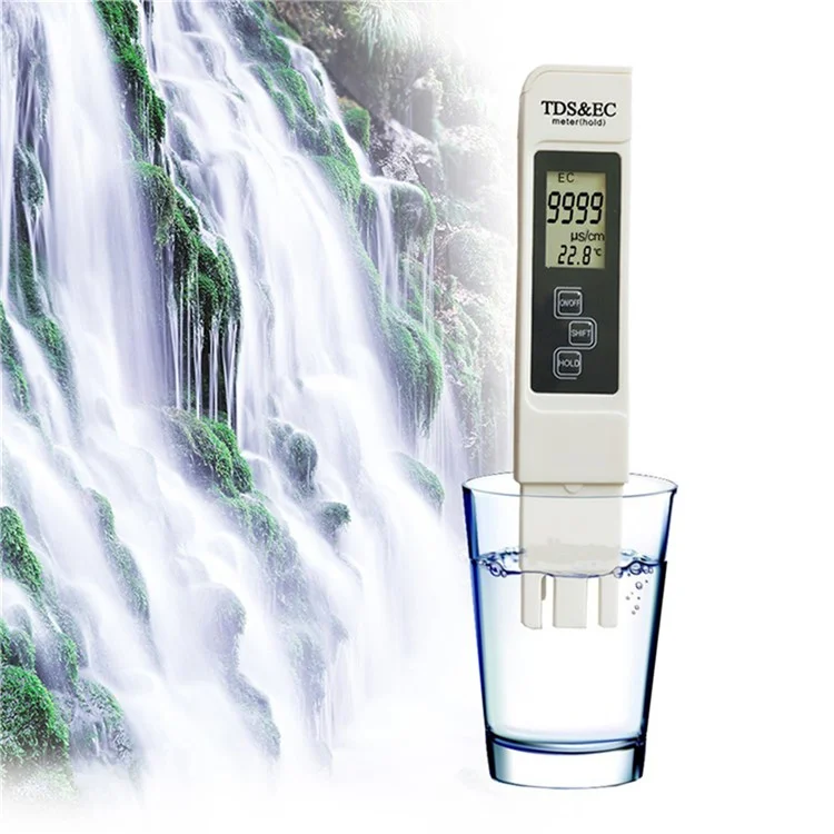 Rilevatore di qualità dell'acqua 3 in 1 Digitale LCD TDS Rilevatore di conducibilità elettrica Pennino tester di temperatura con retroilluminazione - Bianco