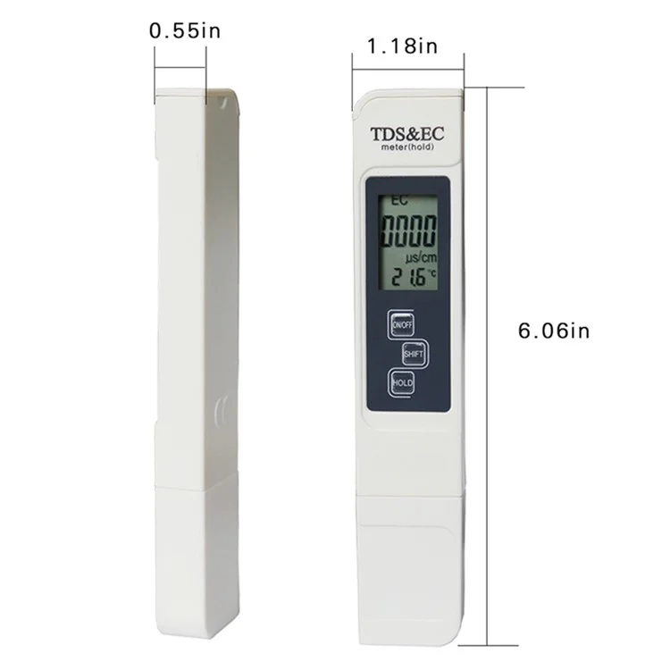 Rilevatore di qualità dell'acqua 3 in 1 Digitale LCD TDS Rilevatore di conducibilità elettrica Pennino tester di temperatura con retroilluminazione - Bianco
