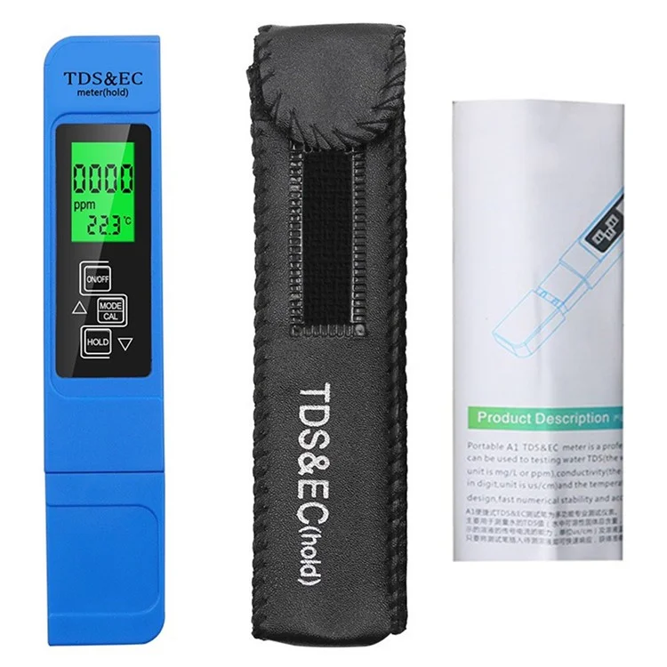 3-in-1 Water Quality Detector Digital LCD TDS EC Meter Pen Temperature Tester with Backlit - Blue