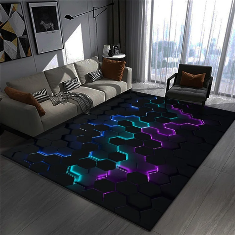 80x120cm Living Room Bedside Rug Geometry Pattern Velvet Non-Slip Floor Mat - voe+4