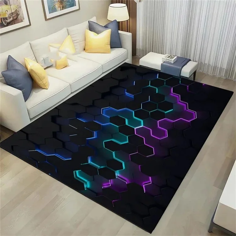 80x120cm Living Room Bedside Rug Geometry Pattern Velvet Non-Slip Floor Mat - voe+4