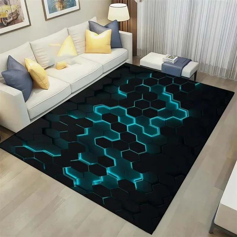 120x160cm Living Room Bedside Rug Geometry Pattern Velvet Non-Slip Floor Mat - voe+2