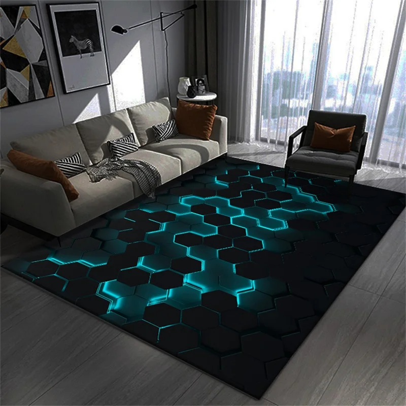 140x200cm Living Room Bedside Rug Geometry Pattern Velvet Non-Slip Floor Mat - voe+2