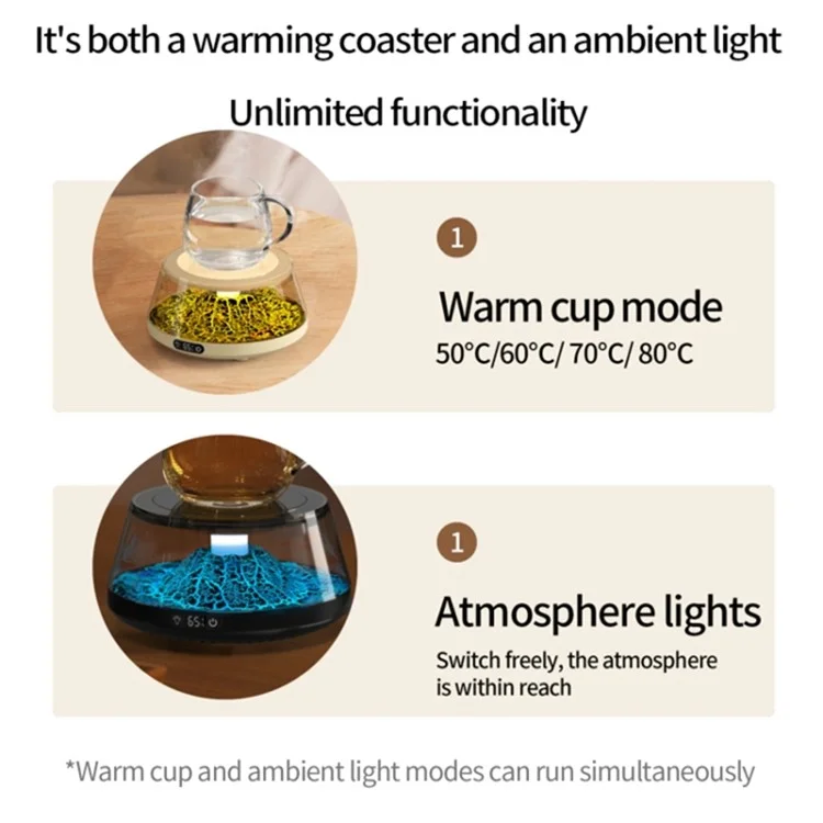 Coffee Mug Warmer 4 Temperature Setting Simulated Volcano Electric Beverage Warmer Plate - White / EU Plug