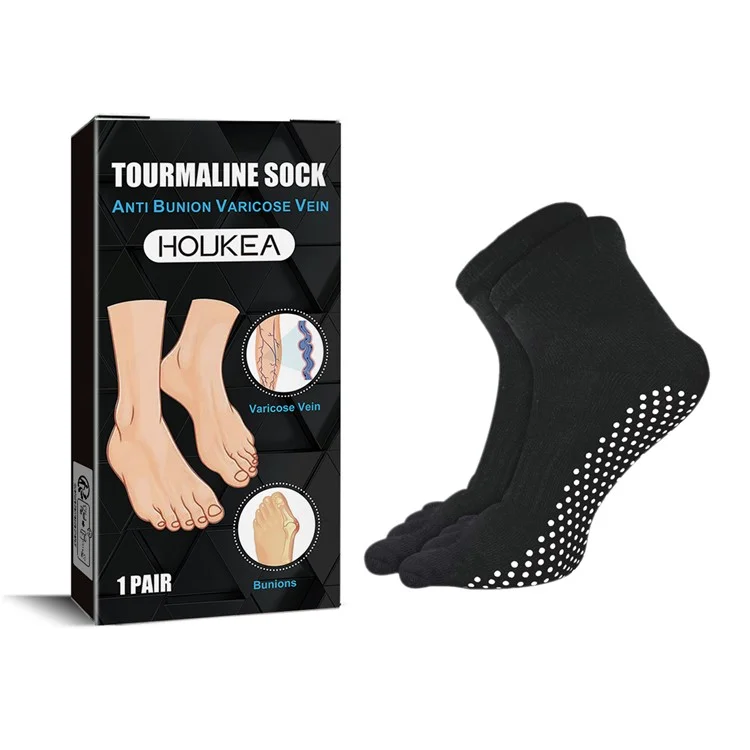 HOUKEA HKB05-A018-1-BK1 1 Paar Anti-Ballen und Krampfadern-Nicht Rutschende Turmalin-Socken