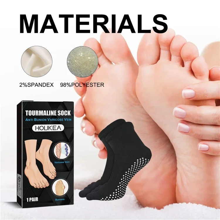 HOUKEA HKB05-A018-1-BK1 1 Paar Anti-Ballen und Krampfadern-Nicht Rutschende Turmalin-Socken