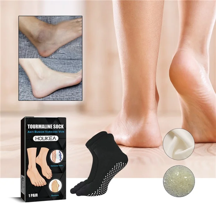 HOUKEA HKB05-A018-1-BK1 1 Paar Anti-Ballen und Krampfadern-Nicht Rutschende Turmalin-Socken