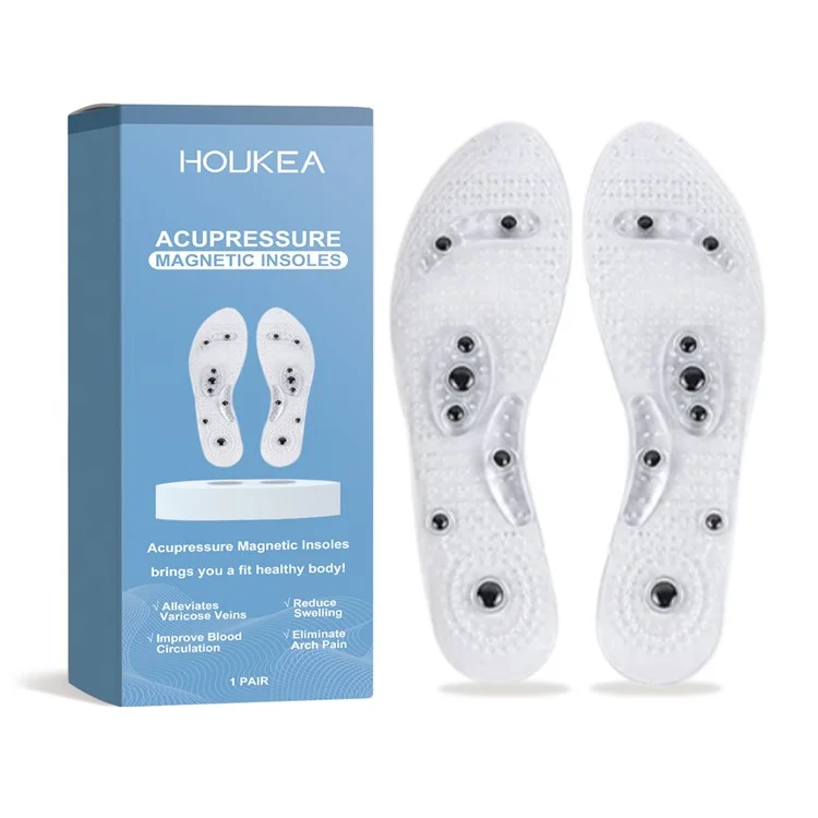 HOUKEA HK-J01-0101-01 1 Paar Fußakupressur-Einlegesohlen PVC+Magnetstein Fußpflege Massage-Einlegesohlen