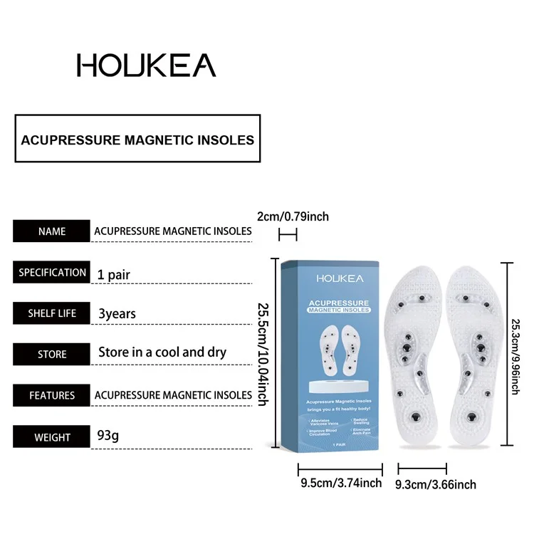 HOUKEA HK-J01-0101-01 1 Paar Fußakupressur-Einlegesohlen PVC+Magnetstein Fußpflege Massage-Einlegesohlen