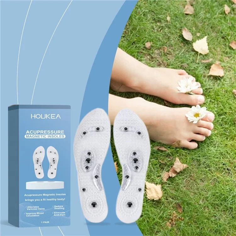 HOUKEA HK-J01-0101-01 1 Paar Fußakupressur-Einlegesohlen PVC+Magnetstein Fußpflege Massage-Einlegesohlen