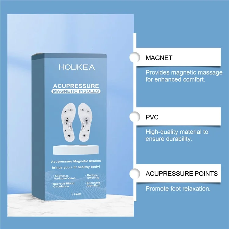 HOUKEA HK-J01-0101-01 1 Paar Fußakupressur-Einlegesohlen PVC+Magnetstein Fußpflege Massage-Einlegesohlen