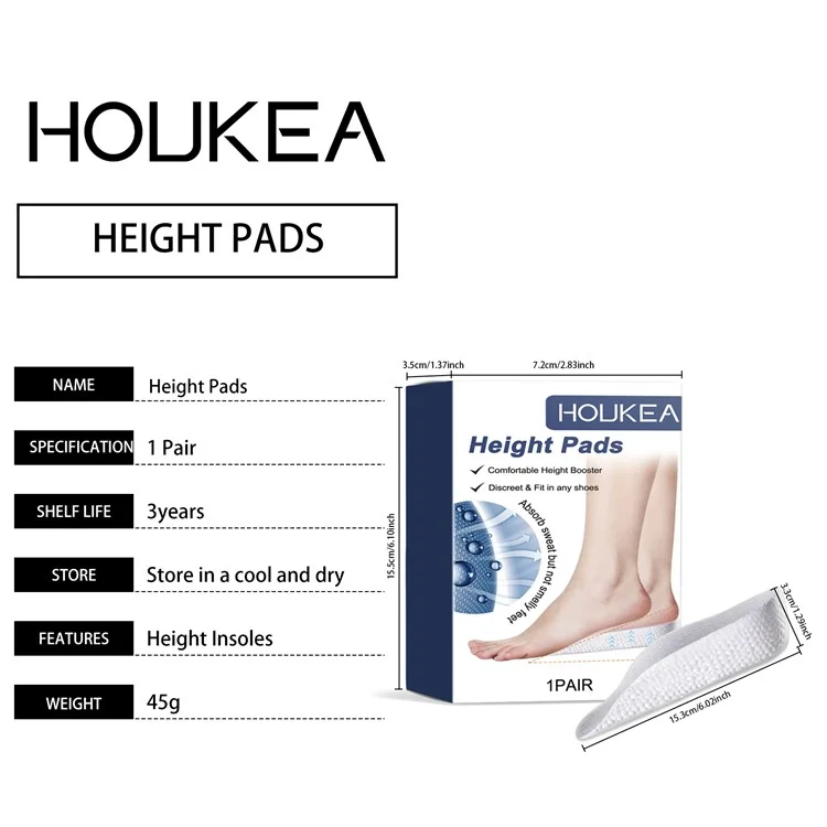 HOUKEA HK-J01-0104-01 1 Pair Increase Height Insoles Arch Support Heighten Insoles Shoes Pads