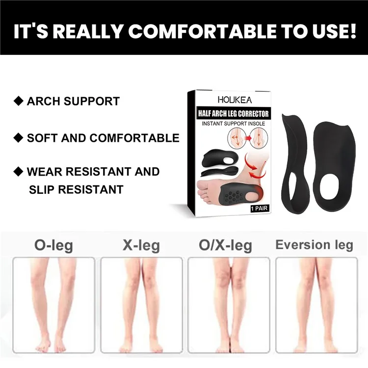 HOUKEA HKA06-A027-1-WH1 1 Pair Arch Support Half Insoles Flat Feet O-Shaped Legs Correction Insoles