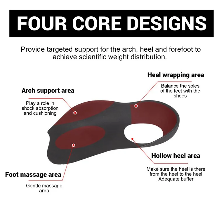 HOUKEA HKA06-A027-1-WH1 1 Pair Arch Support Half Insoles Flat Feet O-Shaped Legs Correction Insoles