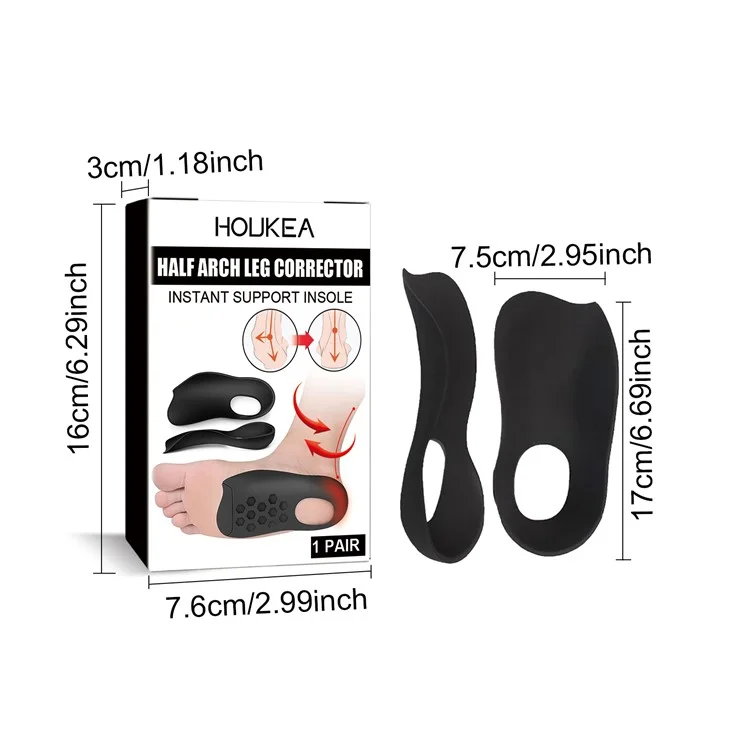 HOUKEA HKA06-A027-1-WH1 1 Pair Arch Support Half Insoles Flat Feet O-Shaped Legs Correction Insoles