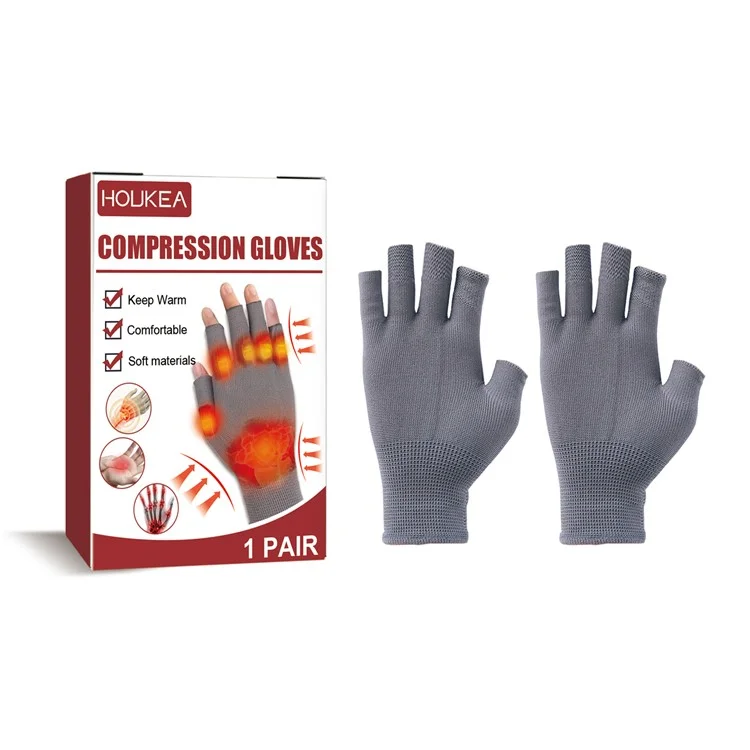 HOUKEA HKA06-A025-1-WH1 1 Paar Steifigkeitslinderungshandschuhe Nylon Halbfingerwarme Handpflege-Handschuhe