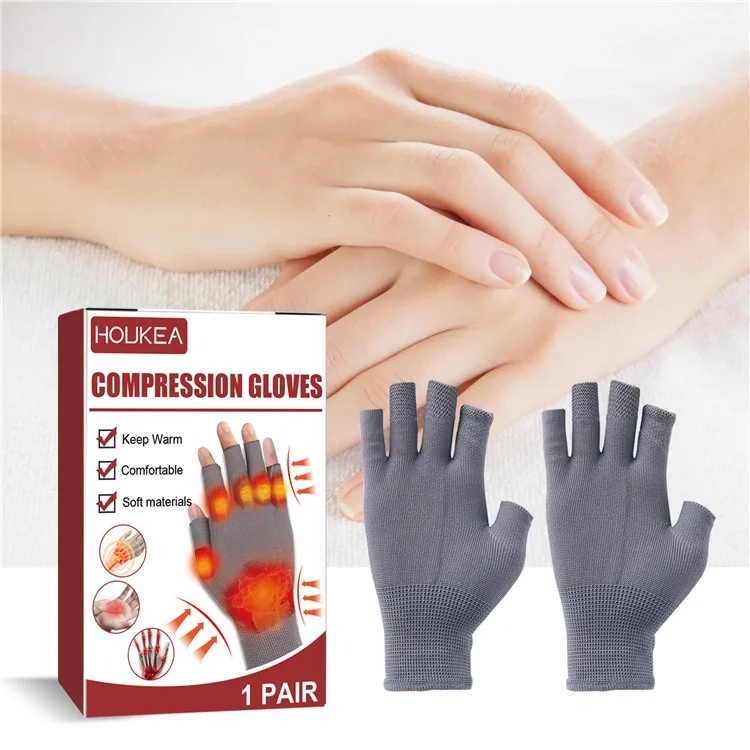 HOUKEA HKA06-A025-1-WH1 1 Paar Steifigkeitslinderungshandschuhe Nylon Halbfingerwarme Handpflege-Handschuhe