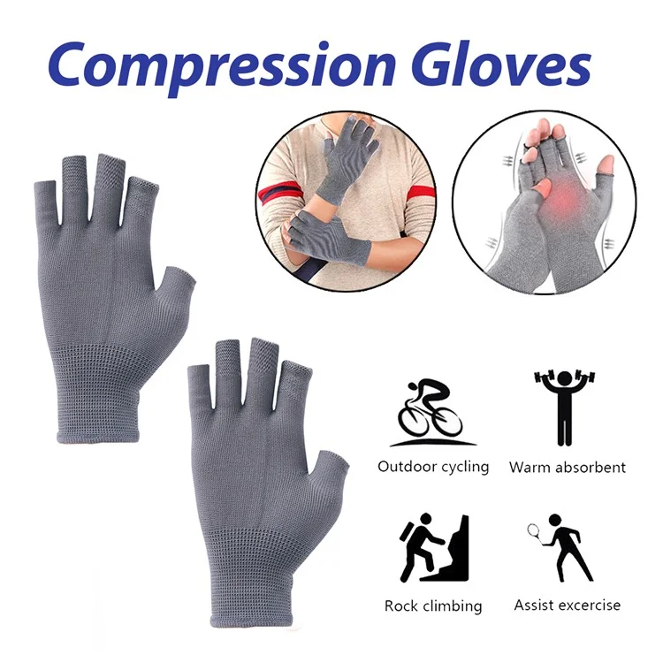 HOUKEA HKA06-A025-1-WH1 1 Paar Steifigkeitslinderungshandschuhe Nylon Halbfingerwarme Handpflege-Handschuhe