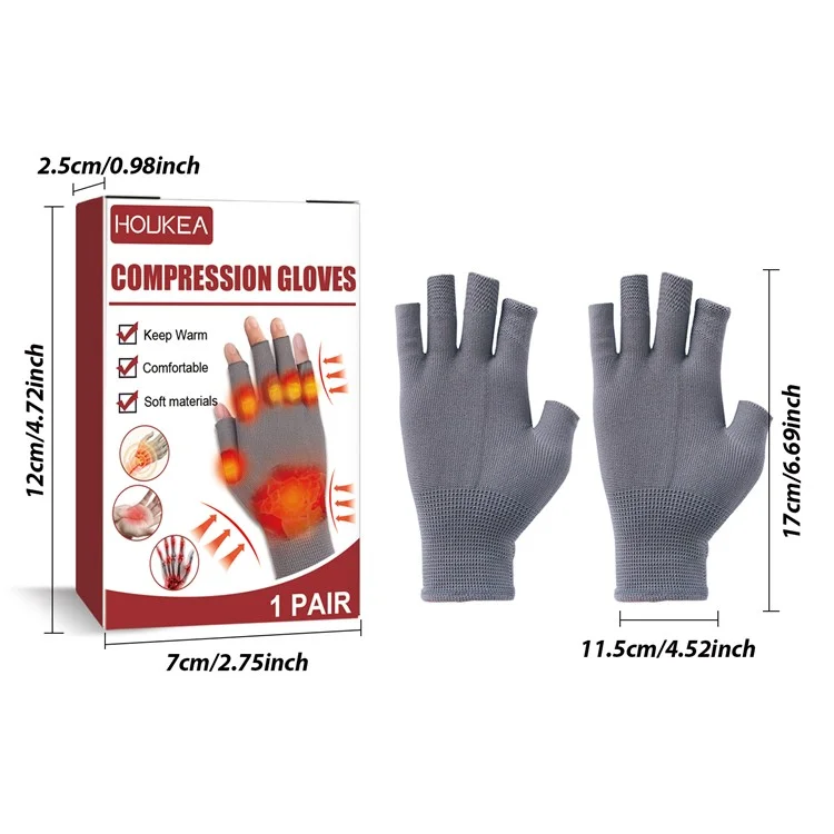 HOUKEA HKA06-A025-1-WH1 1 Paar Steifigkeitslinderungshandschuhe Nylon Halbfingerwarme Handpflege-Handschuhe