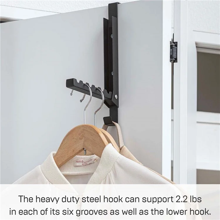 Extender Over The Door Drying Rack 6 Hangers Laundry Hanging Clothes Rack Over Door Hooks Organizer - Black