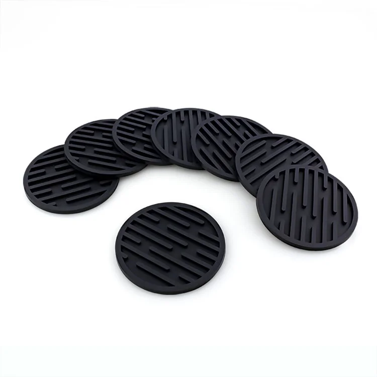 6Pcs Silicone Coasters Set with Holder Non-Slip Tabletop Protection for Kinds Cups, Hot or Cold - Black