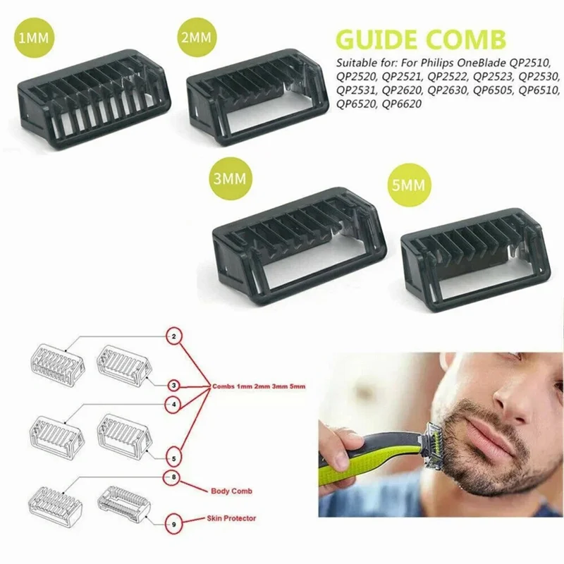 For Philips One Blade Series Electric Shaver Blade Guide Comb Set - Facial+Body Trimmer Comb