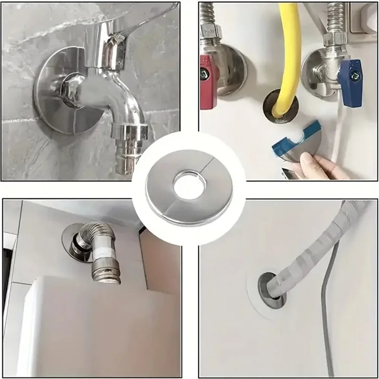5Pcs Stainless Steel Round Wall Hole Flange Decor Cover Self-Adhesive Faucet Decorative Cover Plate - Inner Diameter 28mm