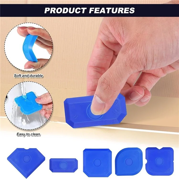 5Pcs Silicone Sealant Tool Spreader Caulk Tile Grout Applicator Window Door Cement Caulk Removal Tool - Blue
