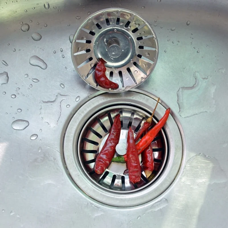 Stainless Steel Floor Drain Filter Stopper Kitchen Sink Bathroom Sewer Leakage Plug - White