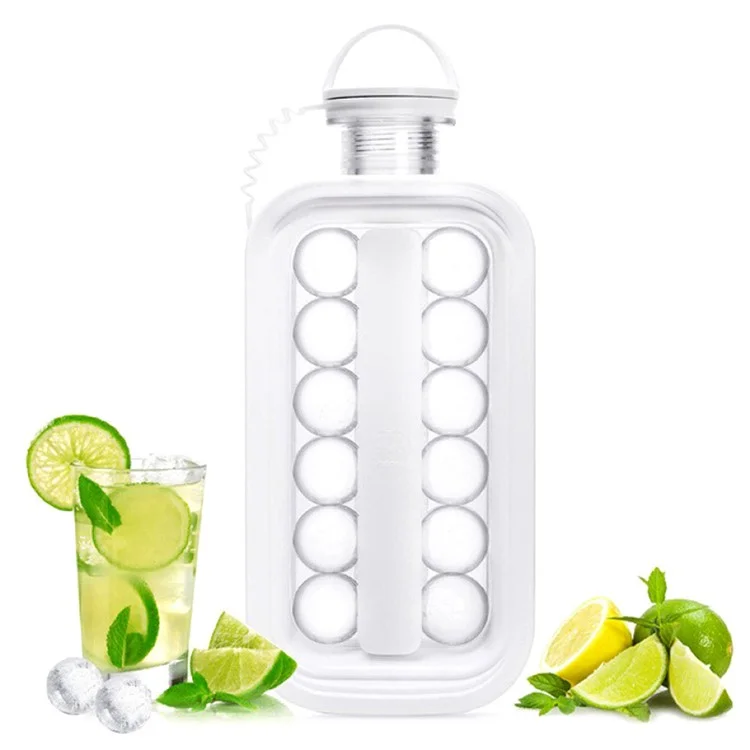 Bouilloire portable pliable 2 en 1 pour fabriquer des glaçons avec 17 compartiments, couvercle plat pour refroidir les glaçons pour whisky et cocktails - Blanc