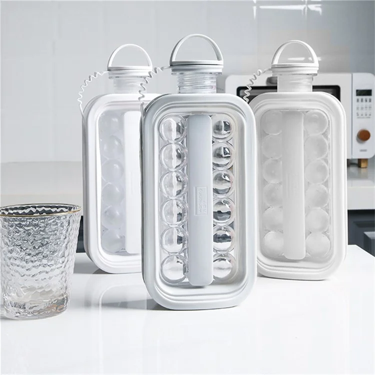 Bouilloire portable pliable 2 en 1 pour fabriquer des glaçons avec 17 compartiments, couvercle plat pour refroidir les glaçons pour whisky et cocktails - Blanc