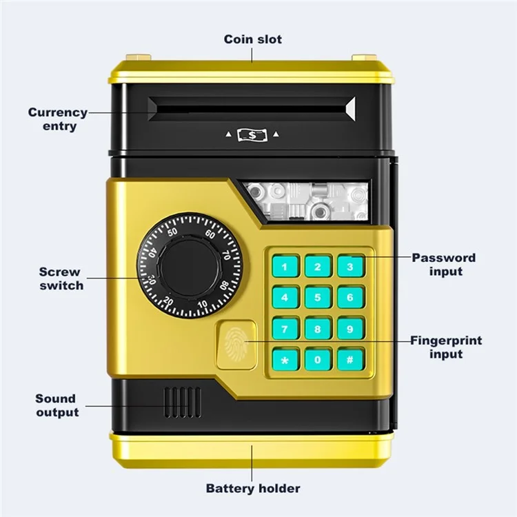 Fingerprint Password Safe Piggy Bank ATM-Style Electronic Coin and Cash Savings Children Plastic Saving Money Box - Black