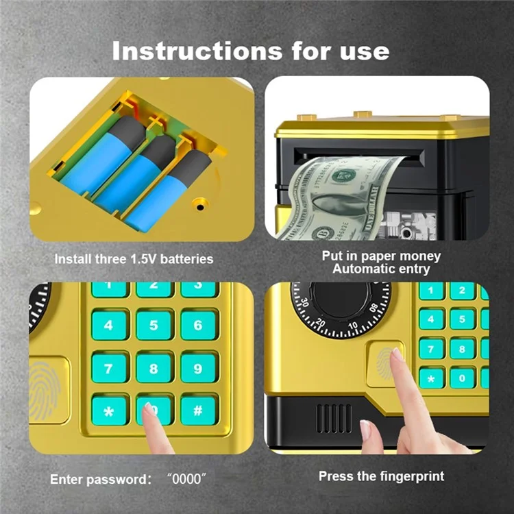 Fingerprint Password Safe Piggy Bank ATM-Style Electronic Coin and Cash Savings Children Plastic Saving Money Box - Black
