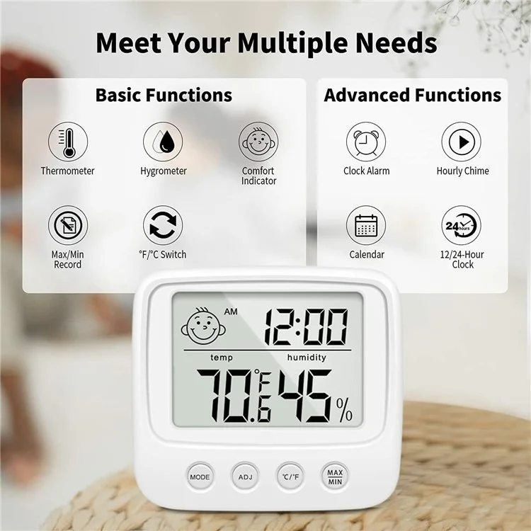 E0828 Smile Face Digital Wecker Multifunktions Haushalt Thermometer Hygrometer (Ohne Hintergrundbeleuchtung)