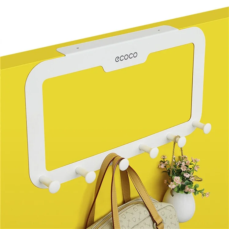 ECOCO Over Door Hook Adhesive 6 Hooks Door Hanger for Clothes Coat Towel Bag - White