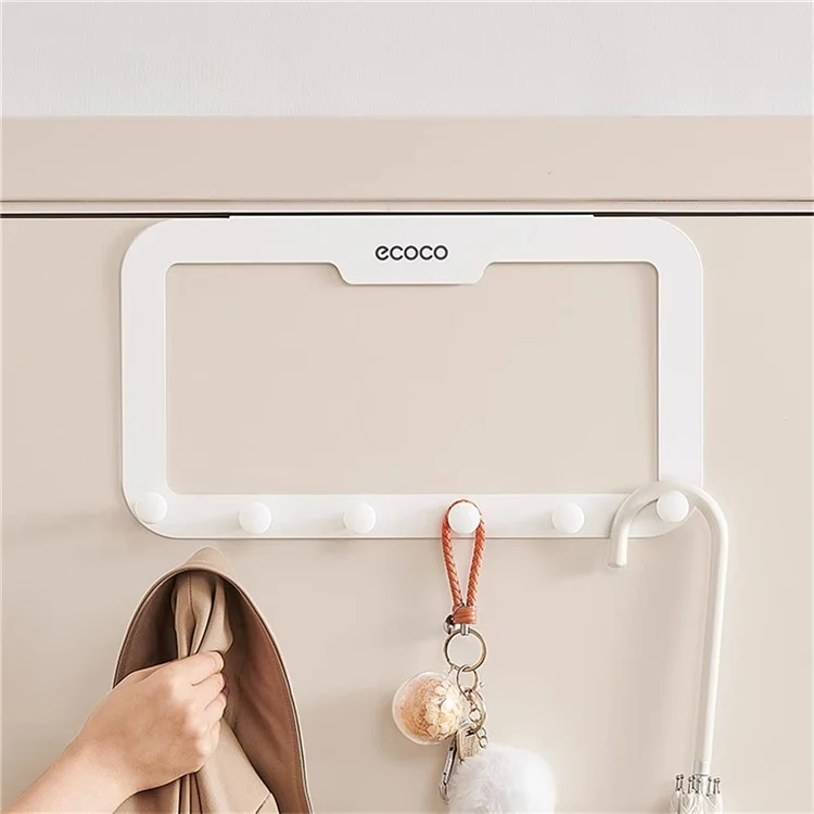 ECOCO Over Door Hook Adhesive 6 Hooks Door Hanger for Clothes Coat Towel Bag - White