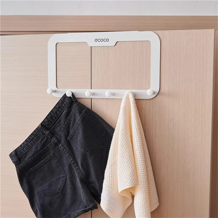 ECOCO Over Door Hook Adhesive 6 Hooks Door Hanger for Clothes Coat Towel Bag - White
