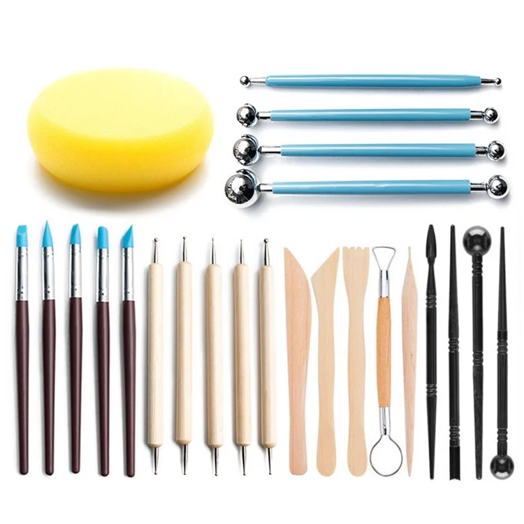 21031324 24pcs Outils De Poterie Set Stone Plastic Clay Carving Knives Toys Toys Tools Dotting Pen