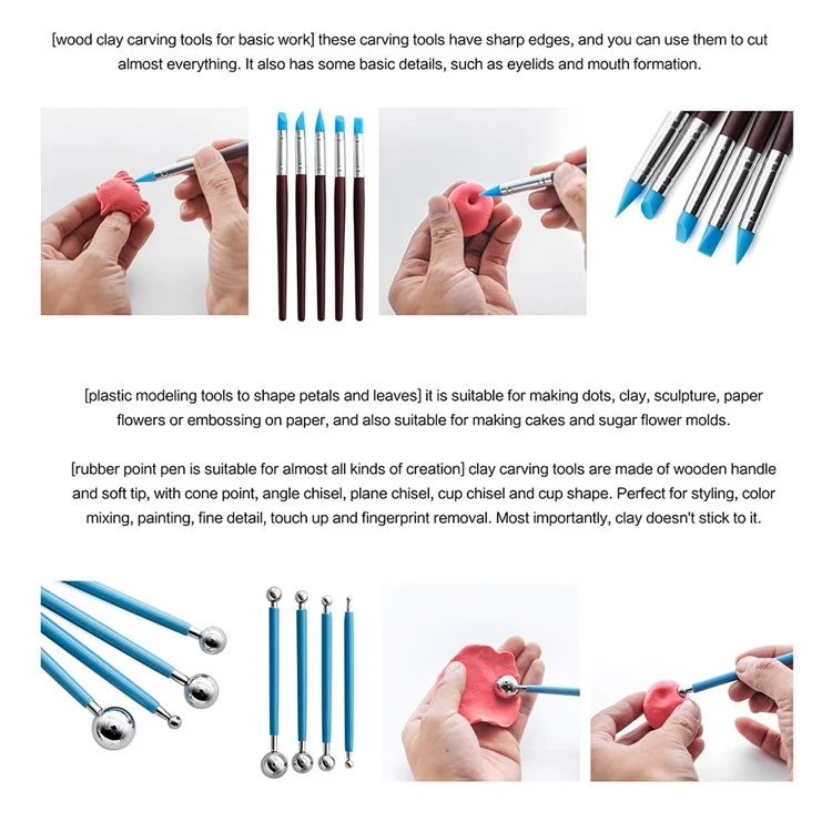 21031324 24pcs Outils De Poterie Set Stone Plastic Clay Carving Knives Toys Toys Tools Dotting Pen