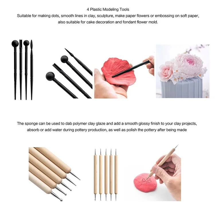 21031324 24PCS Pottery Tools Set Stone Plastic Clay Carving Knives Toys DIY Tools Dotting Pen