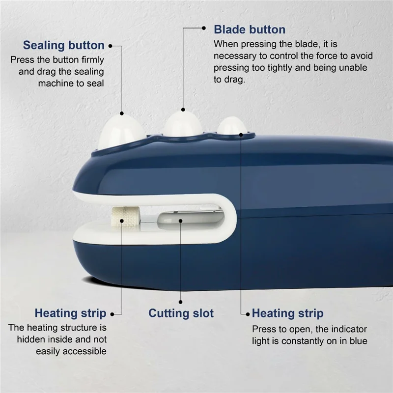 Mini Vacuum Sealer USB Rechargeable Handheld Easy Seal Bag Sealer for Food Storage - Blue