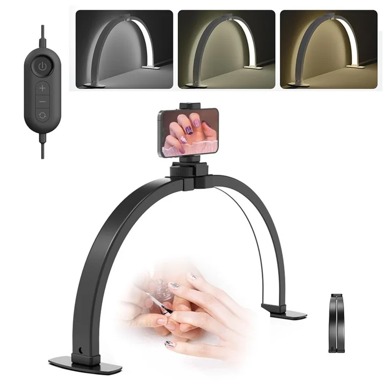 F-550A Desktop-Nagelkunstfüllleuchte, Maniküre-Wimpernverlängerungshalb-Mond-Schönheitsleuchte, EU-Stecker - Schwarz