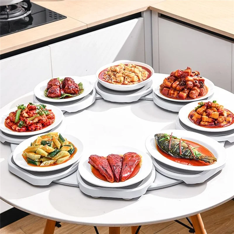 8 Trays Portable ABS Turntable Kitchen Dining Table 360 Degree Manual Meal Rotating Tray