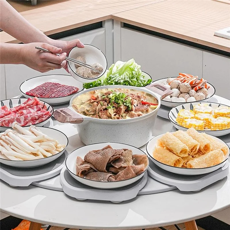 8 Trays Portable ABS Turntable Kitchen Dining Table 360 Degree Manual Meal Rotating Tray