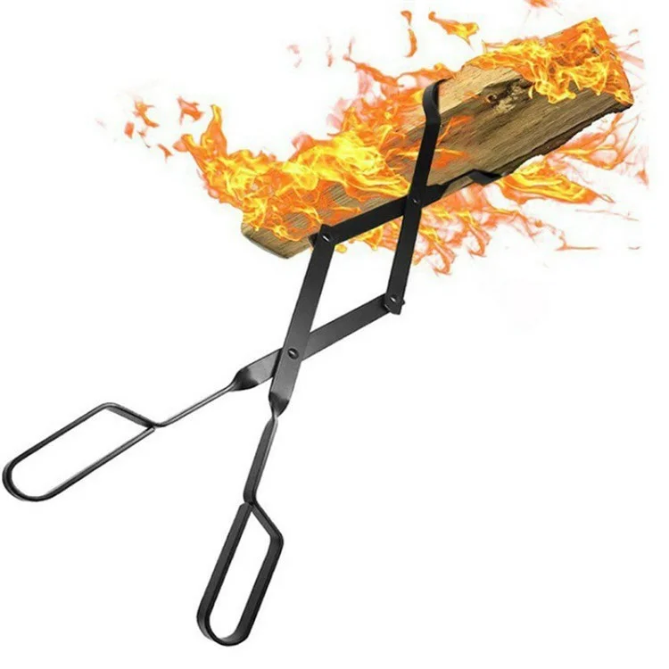 Pinza plegable de acero para leña para interiores y exteriores, herramienta ignífuga para chimenea.