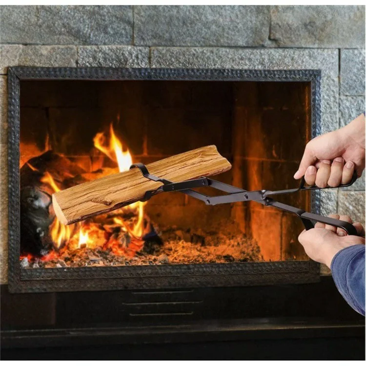 Pinza plegable de acero para leña para interiores y exteriores, herramienta ignífuga para chimenea.
