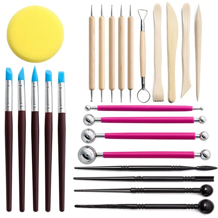 2112924 24PCS Modeling Clay Sculpting Tools Set Pottery Sculpture Dotting Ball Drill Pens DIY Kit