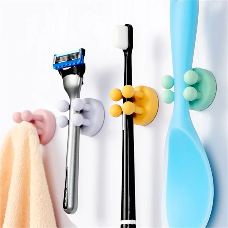 Silicone Wall Hook for Bathroom Kitchen Drill Free Toothbrush Razor Holder Adhesive Hanger - Mist Blue