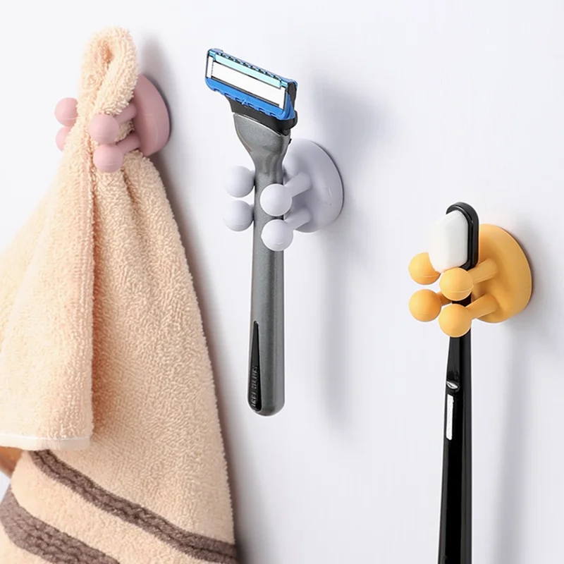 Silicone Wall Hook for Bathroom Kitchen Drill Free Toothbrush Razor Holder Adhesive Hanger - Mist Blue