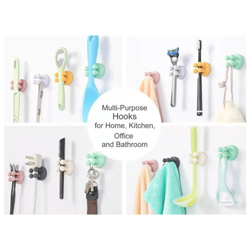 Silicone Wall Hook for Bathroom Kitchen Drill Free Toothbrush Razor Holder Adhesive Hanger - Mist Blue